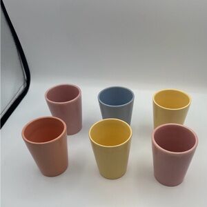 Set of 6  Pastel Ceramic Juice Glasses - Pink, Blue, Yellow, Peach